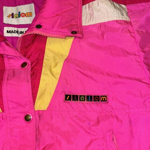 Slalom Vintage Puffer Ski Jacket Women's 10 Pink Pockets Long Sleeve Full Zip - Picture 10 of 11